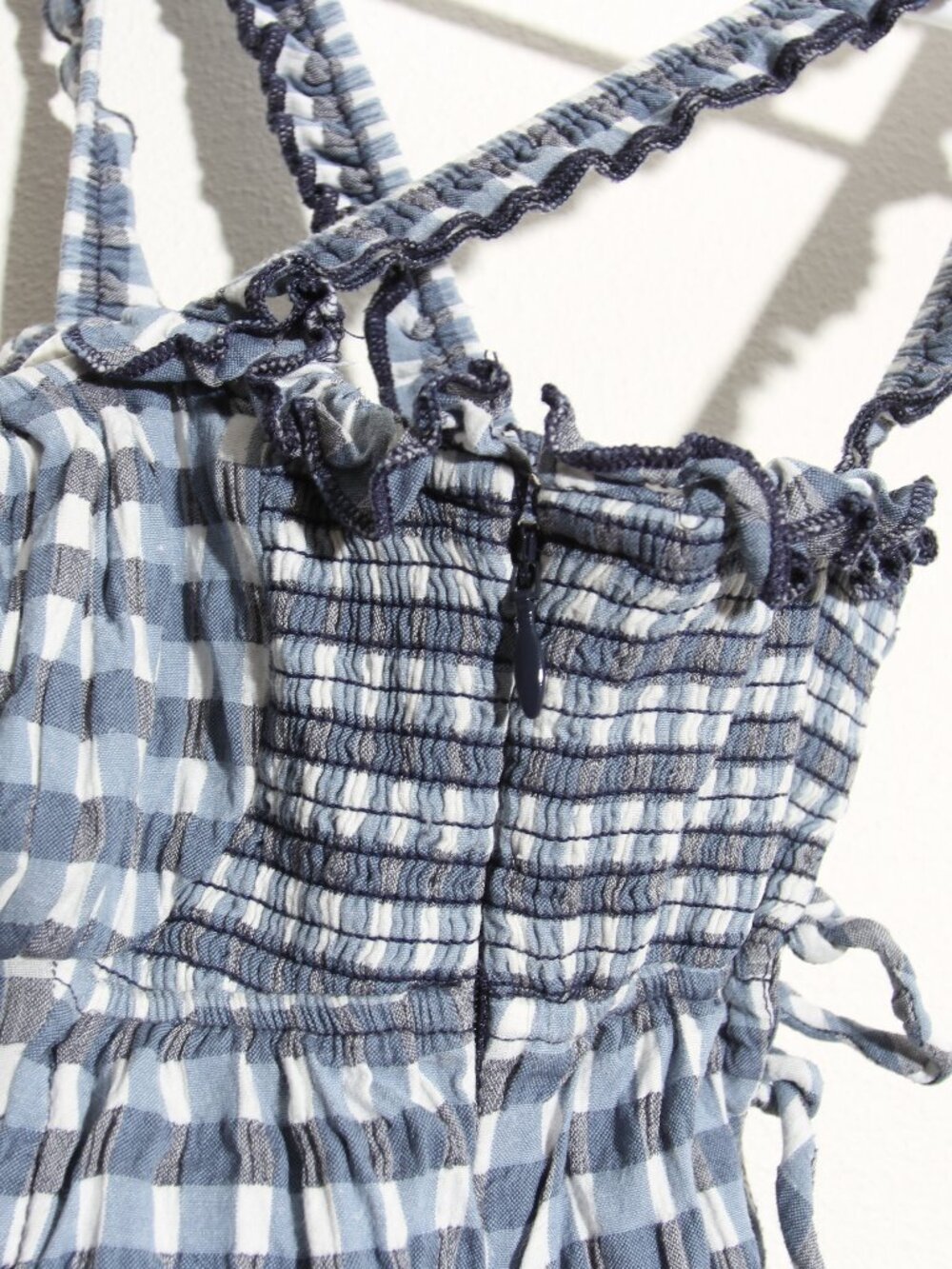 Free People Lucinda Gingham Midi Dress Indigo Combo Blue Lace-Up Back Size XS - Picture 4 of 16